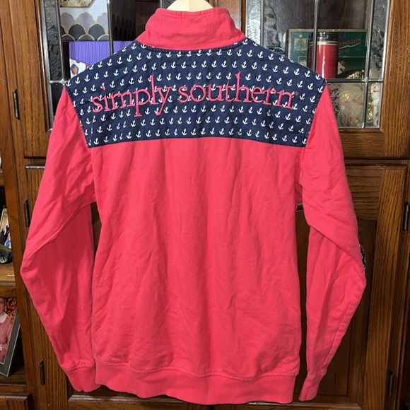 Simply Southern Collection Red Anchor Pattern zip sweatshirt Size XS - Picture 9 of 13